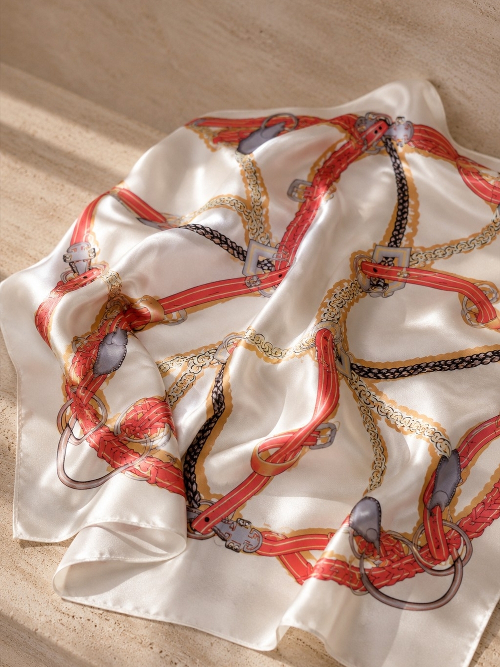 M.O.S.I. 100% Silk Equestrian Chain Print Scarf 35” Square